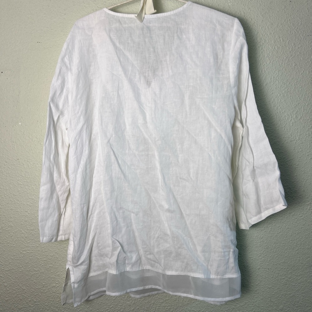 JM Collection White Natural Linen Embellished Tunic Shirt Artsy Top Womens XL - Picture 3 of 10
